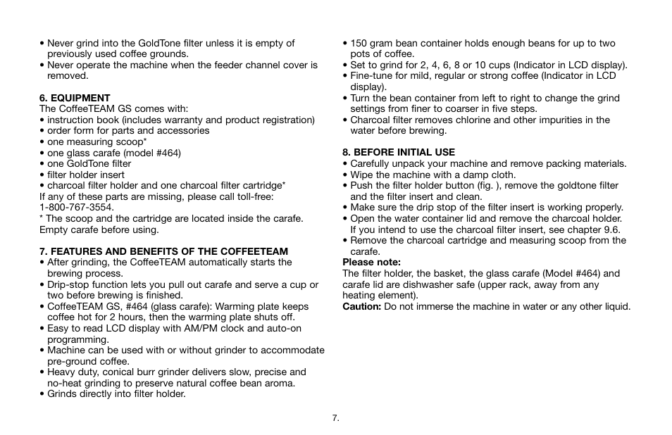 Capresso CoffeeTEAM GS 464 User Manual | Page 7 / 15