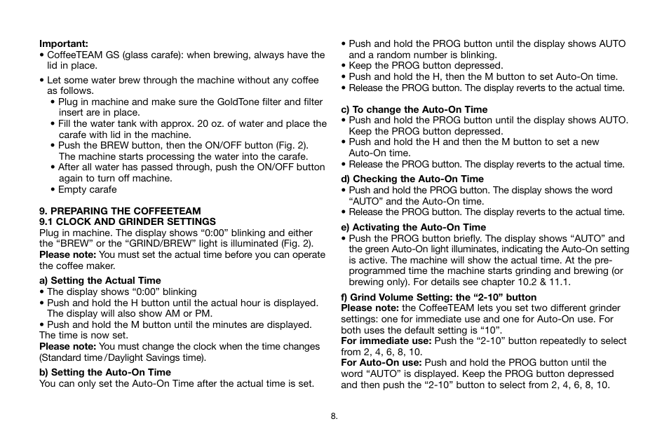 Capresso CoffeeTEAM GS 464 User Manual | Page 8 / 15