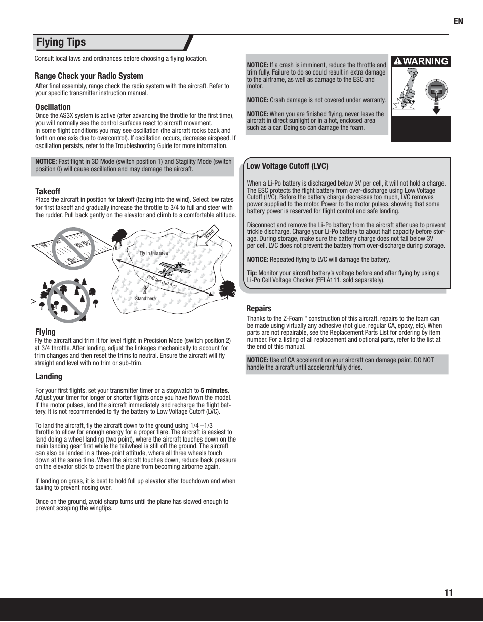 Flying tips | ParkZone PKZ8050 User Manual | Page 11 / 19