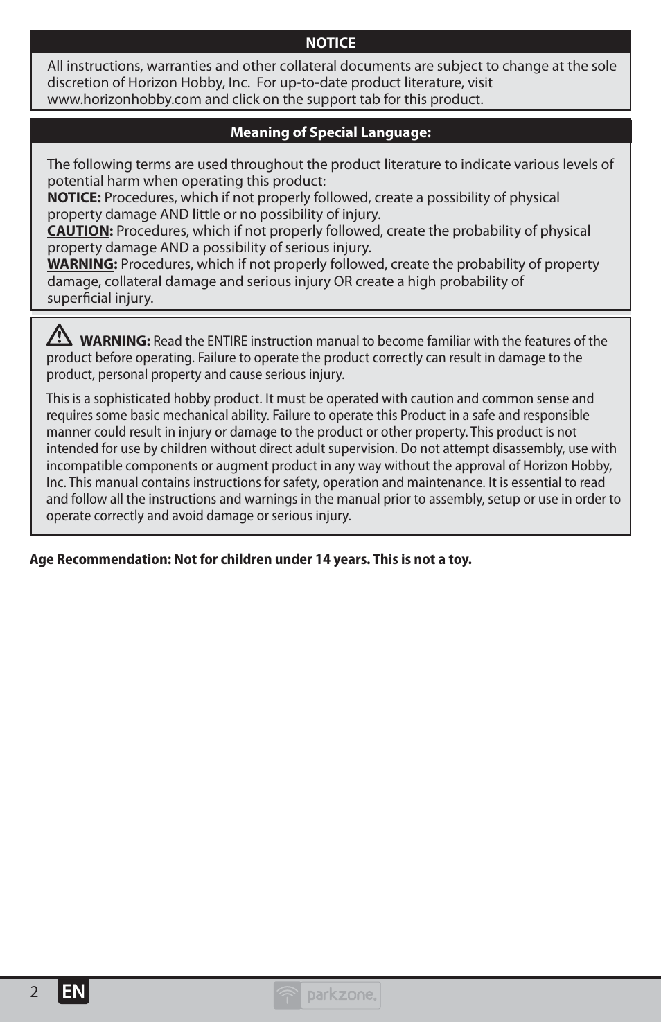 ParkZone PKZU1280 User Manual | Page 2 / 22