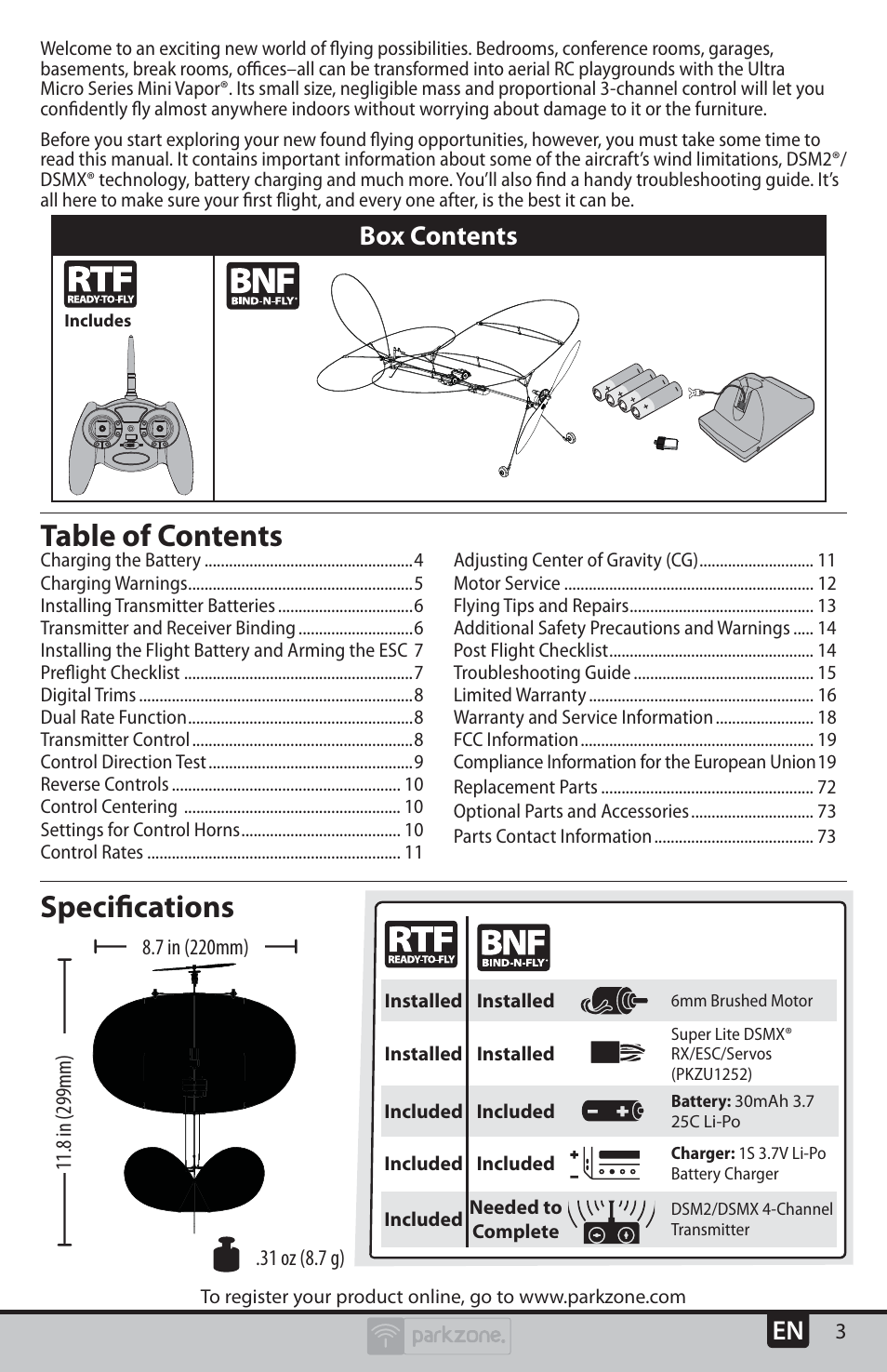 ParkZone PKZU1280 User Manual | Page 3 / 22
