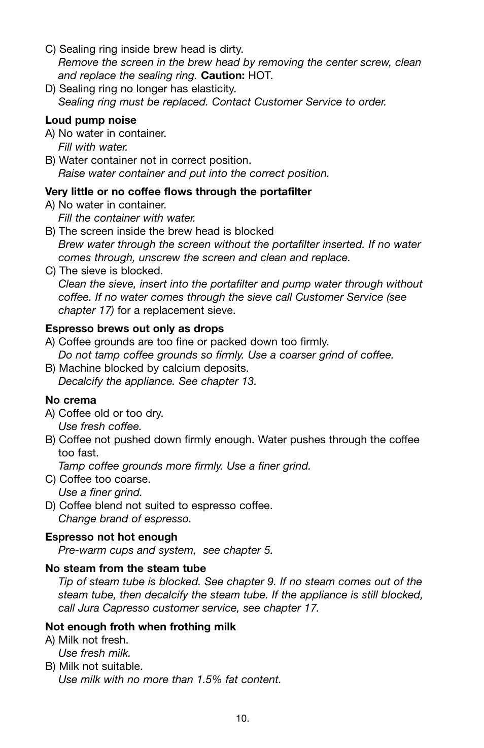 Capresso Stainless Steel Pump Espresso & Cappuccino Machine EC5O User Manual | Page 10 / 12