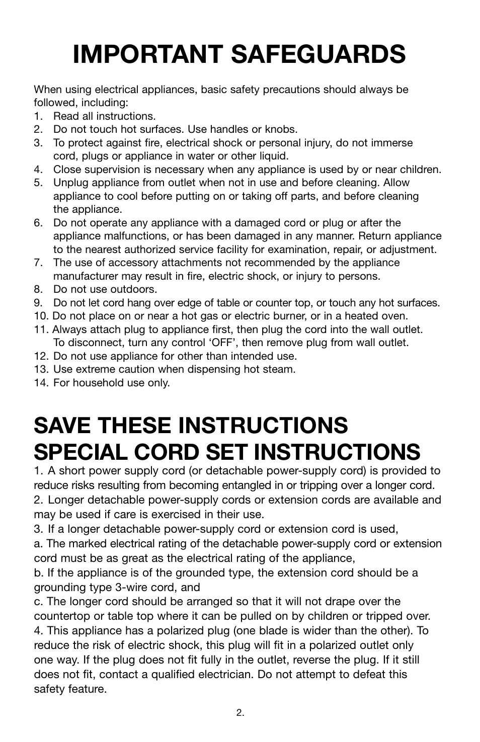 Important safeguards | Capresso Stainless Steel Pump Espresso & Cappuccino Machine EC5O User Manual | Page 2 / 12