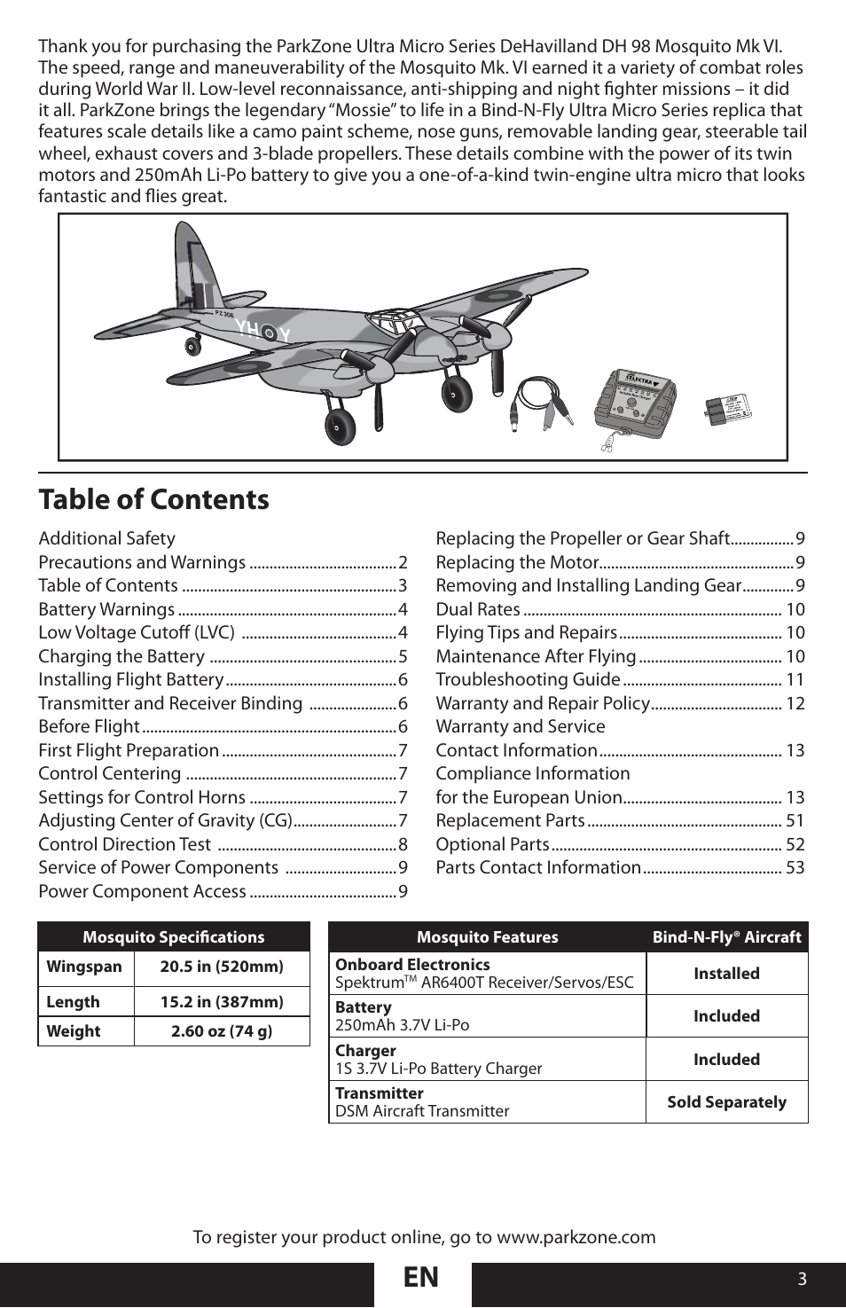 ParkZone PKZU1380 User Manual | Page 3 / 17