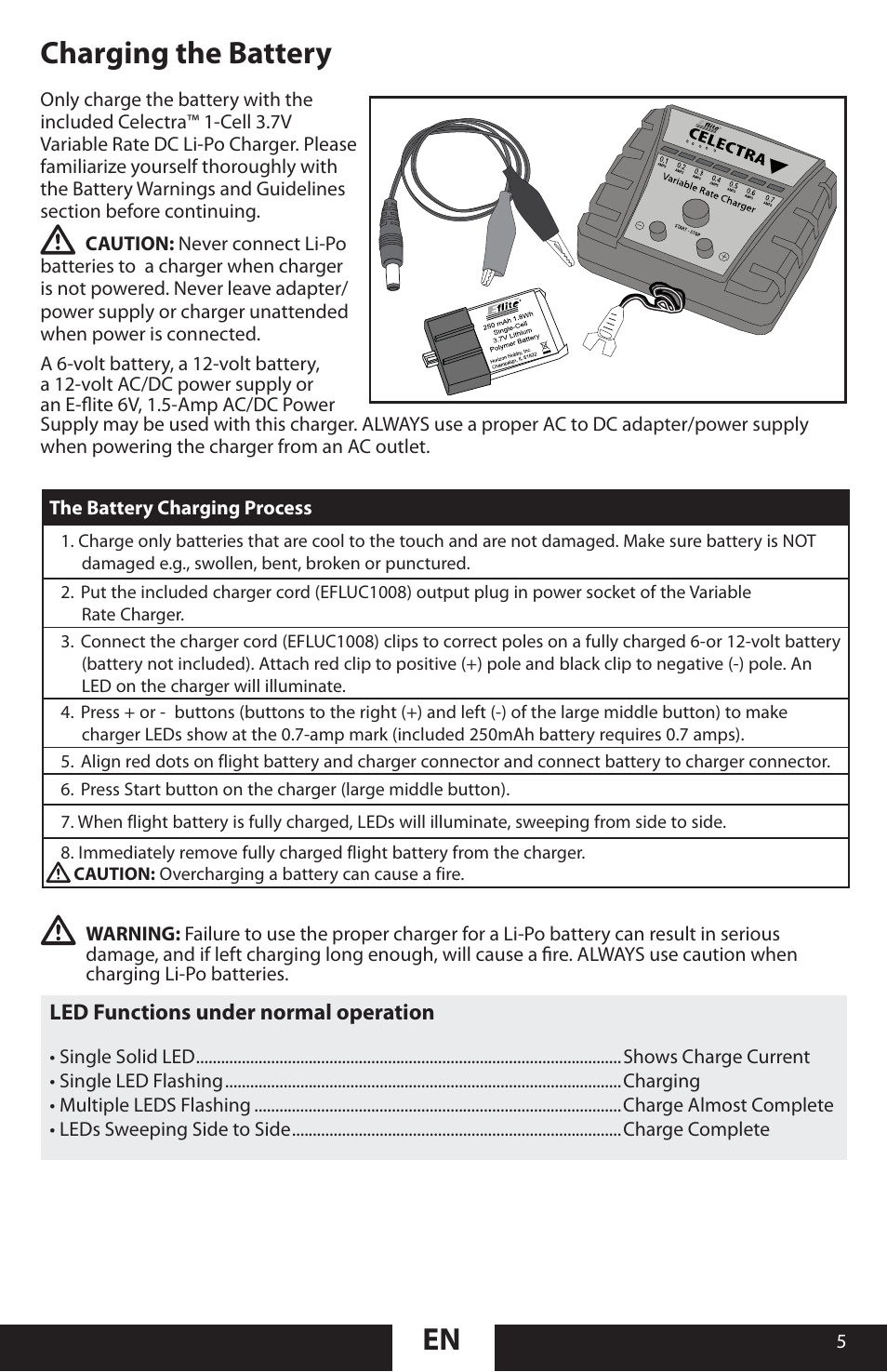 Charging the battery | ParkZone PKZU1380 User Manual | Page 5 / 17
