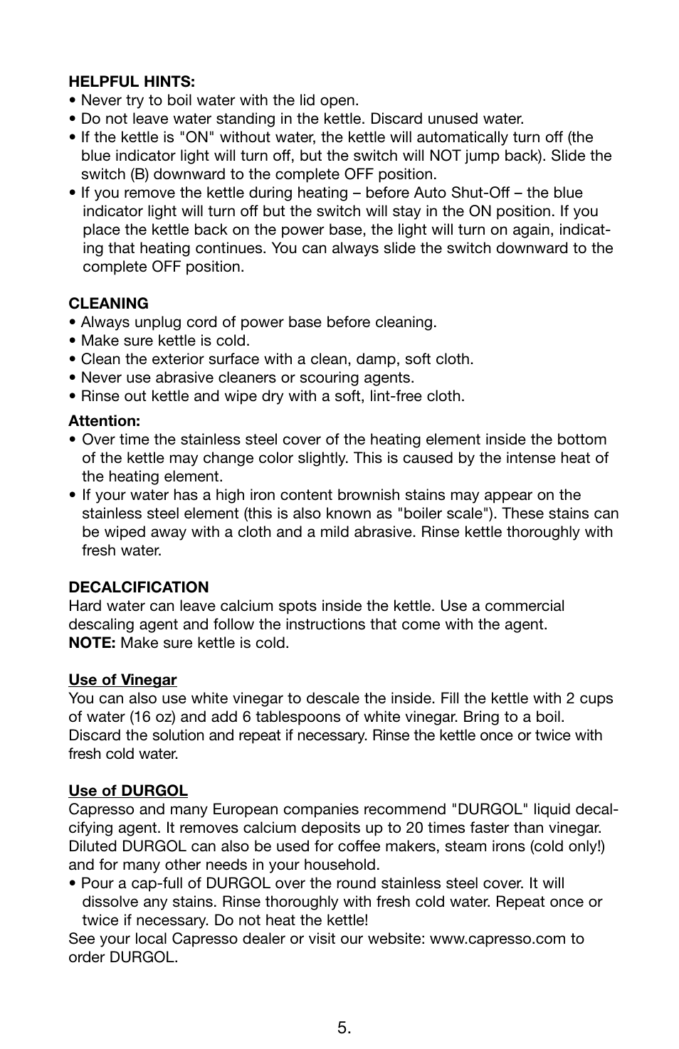 Capresso 259 User Manual | Page 5 / 6