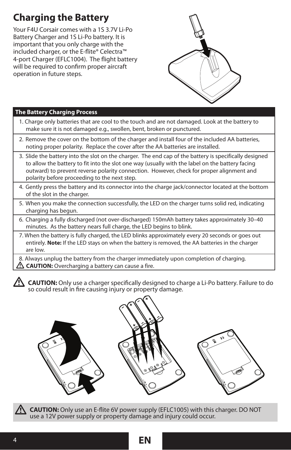 Charging the battery | ParkZone PKZU1680 User Manual | Page 4 / 25