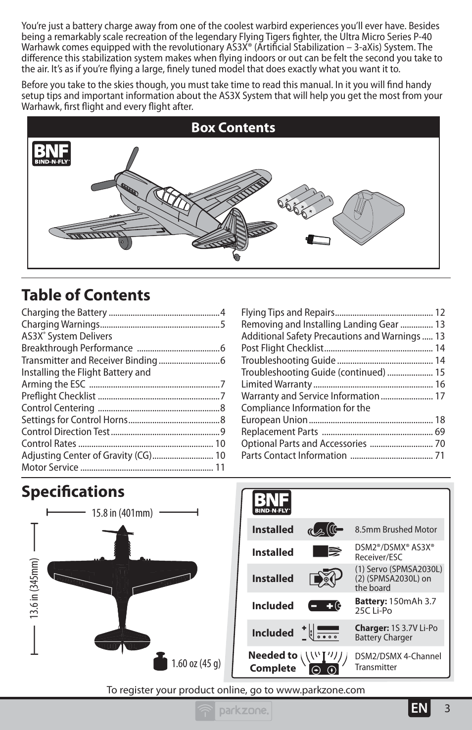 ParkZone PKZU1980 User Manual | Page 3 / 22