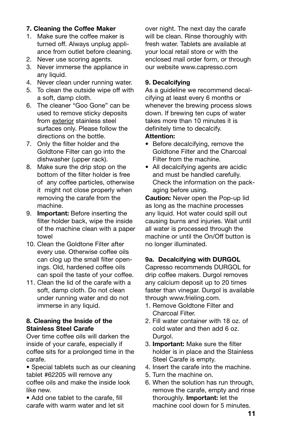 Capresso 490 User Manual | Page 11 / 14