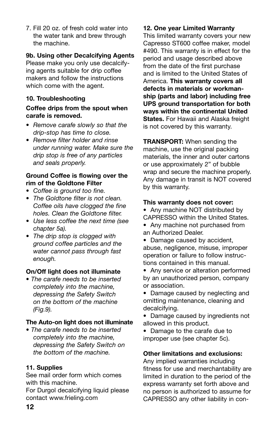 Capresso 490 User Manual | Page 12 / 14