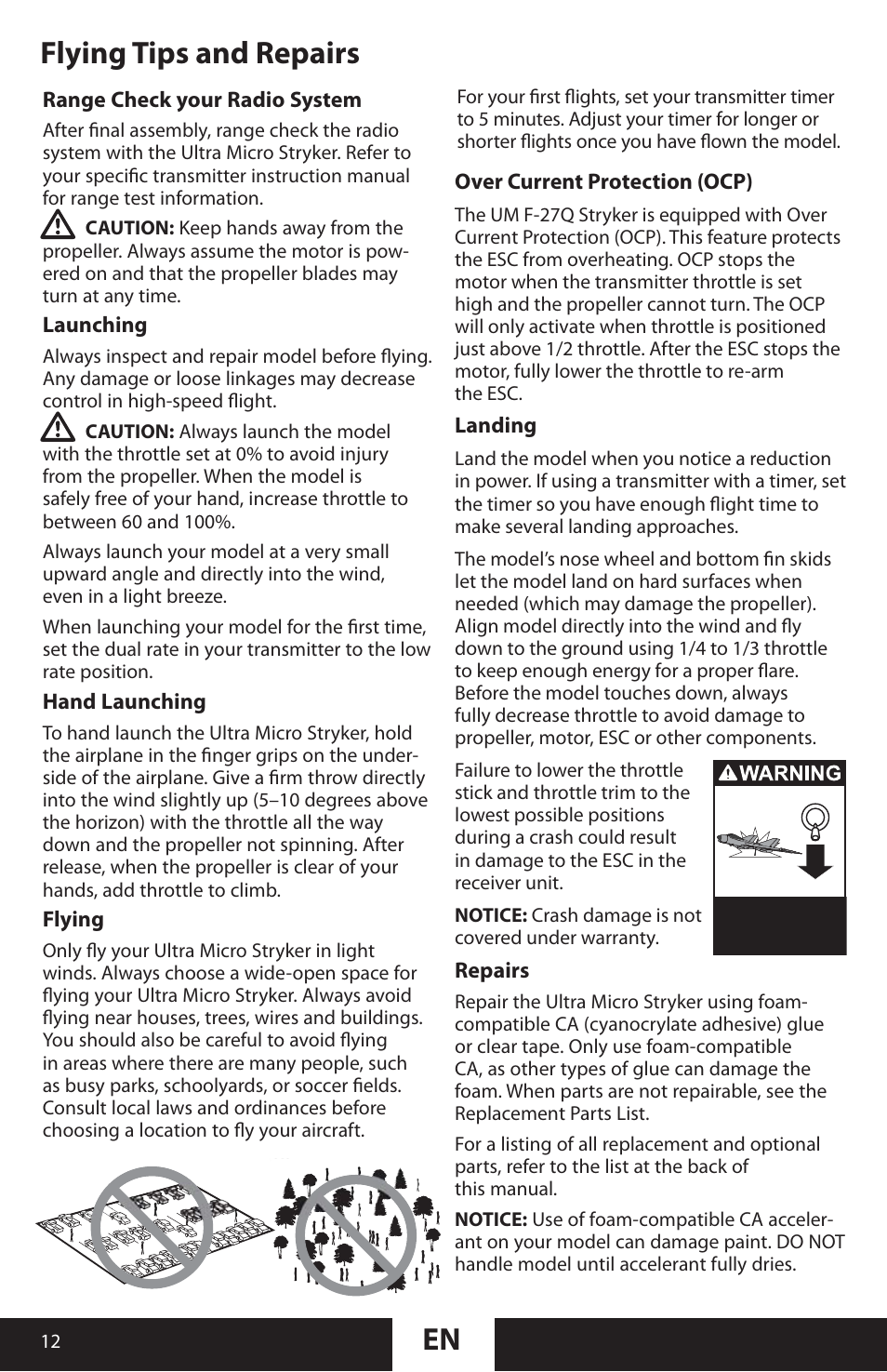 Flying tips and repairs | ParkZone PKZU2280 User Manual | Page 12 / 21