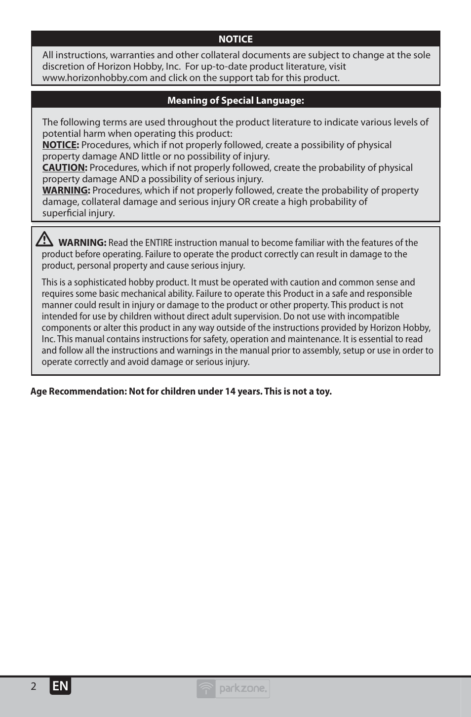 ParkZone PKZU2380 User Manual | Page 2 / 21