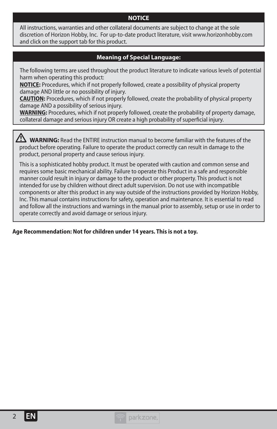 ParkZone PKZU2480 User Manual | Page 2 / 22
