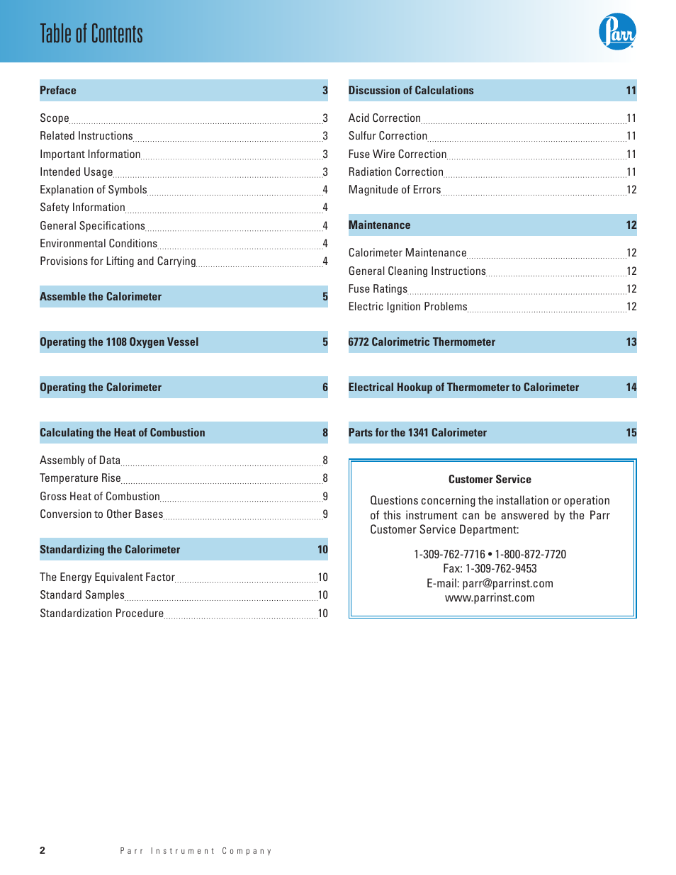 Parr Instrument 1341 User Manual | Page 2 / 16