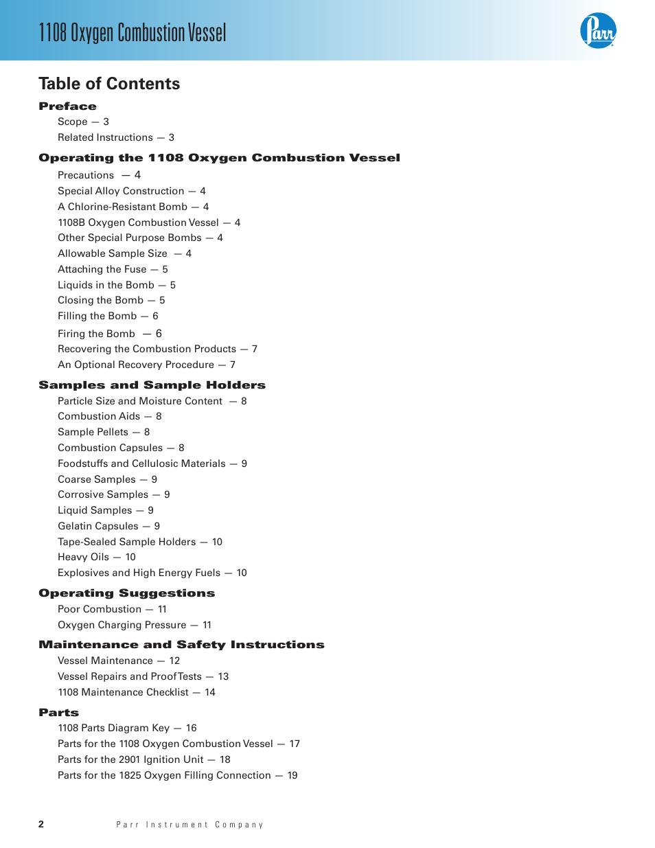 Parr Instrument 1108 User Manual | Page 2 / 20