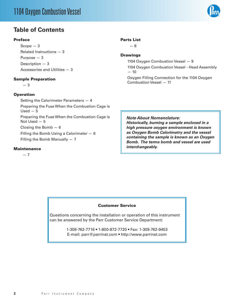 Parr Instrument 1104 User Manual | Page 2 / 12
