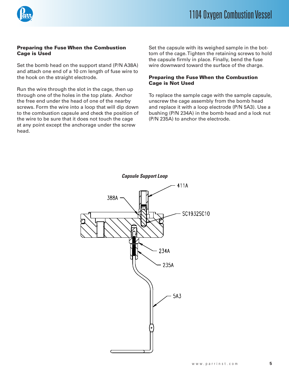 1104 oxygen combustion vessel | Parr Instrument 1104 User Manual | Page 5 / 12