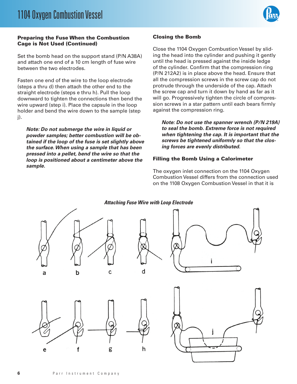 1104 oxygen combustion vessel | Parr Instrument 1104 User Manual | Page 6 / 12