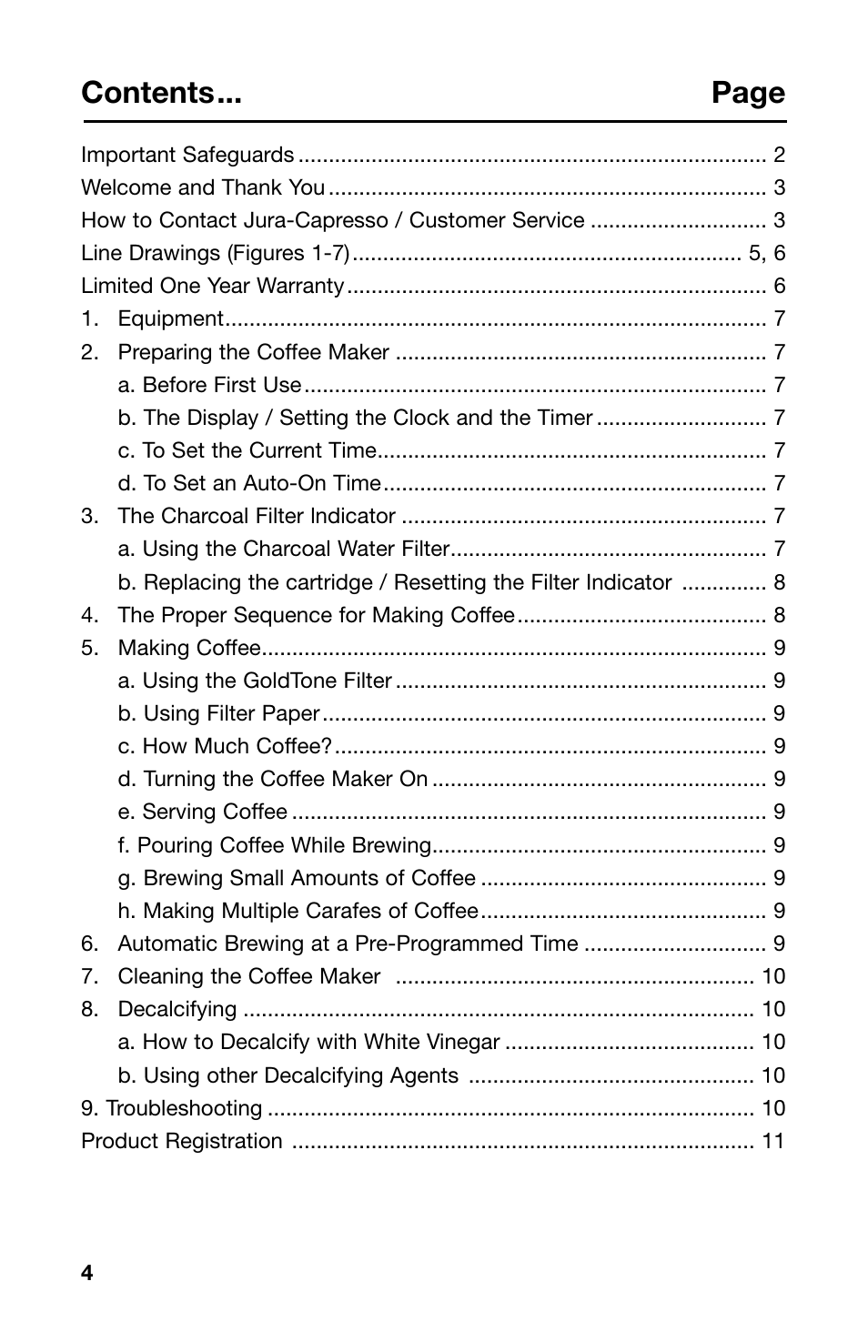 Contents... page | Capresso 476 User Manual | Page 4 / 11