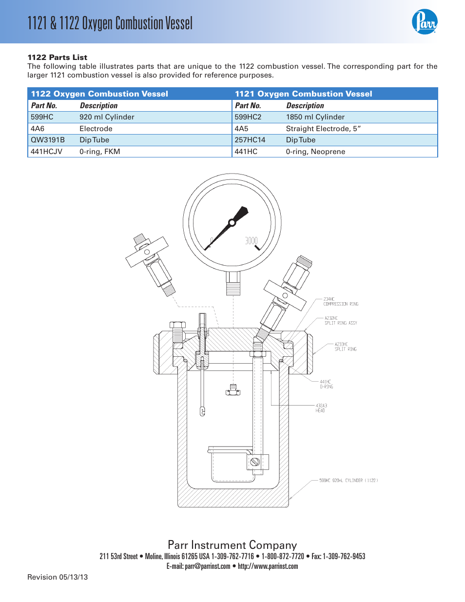 1122 parts list, Nstrument, Ompany | Parr Instrument 1122 User Manual | Page 4 / 4