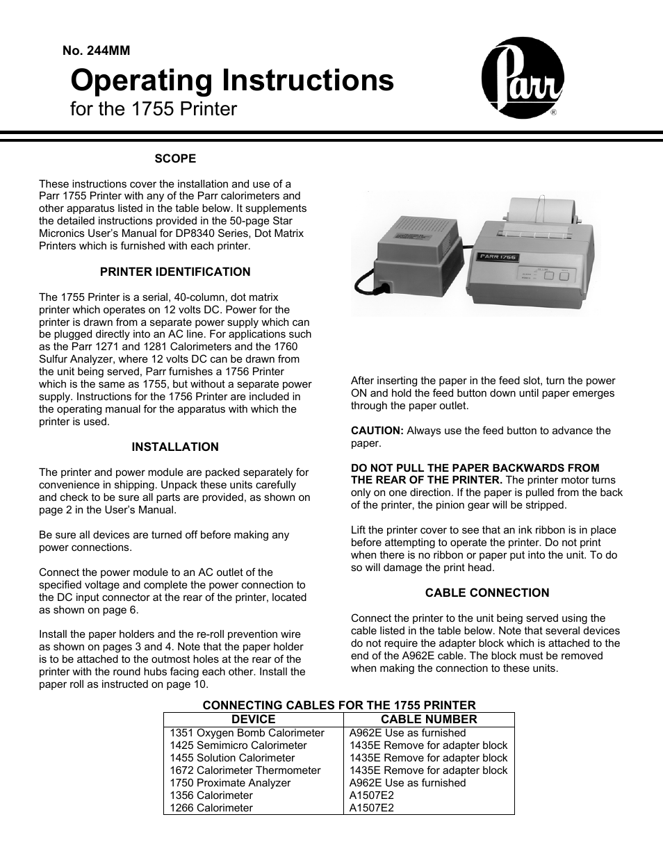 Parr Instrument 1755 User Manual | 2 pages
