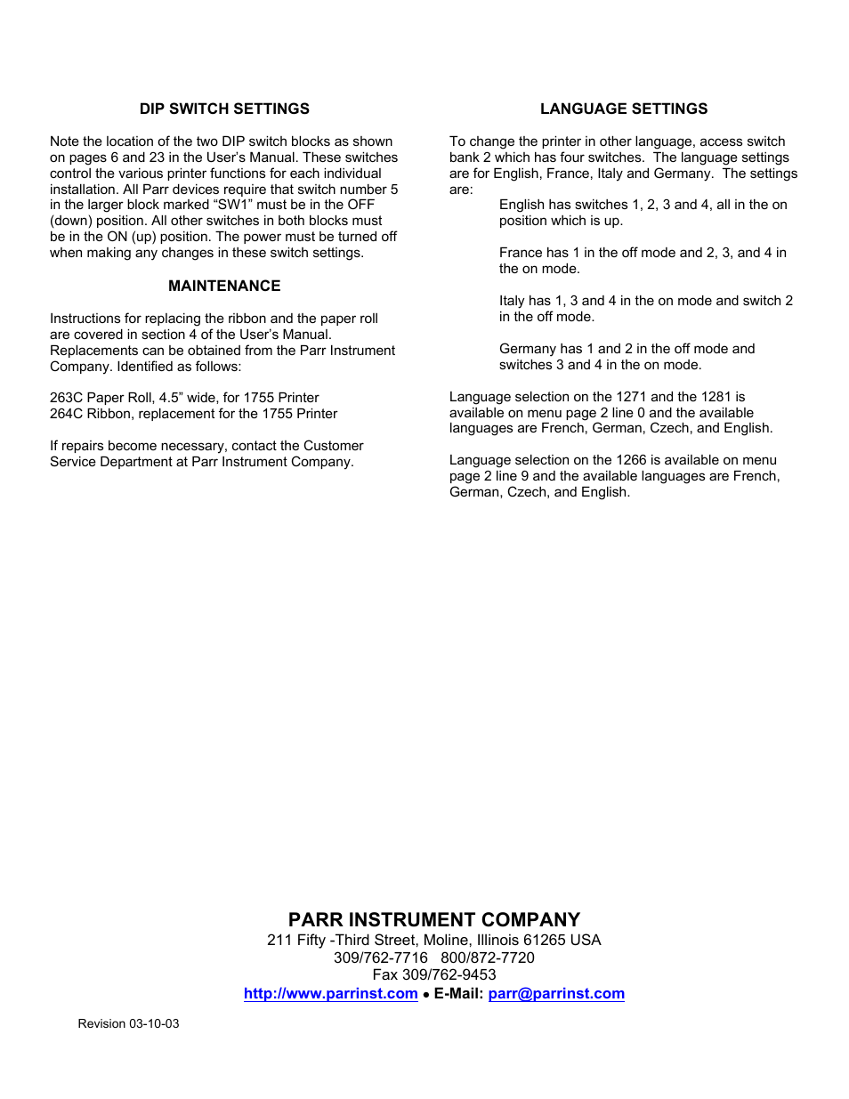Parr instrument company | Parr Instrument 1755 User Manual | Page 2 / 2