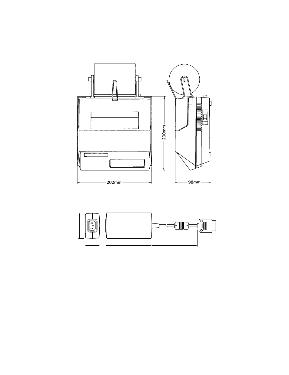 Printer external dimensions, Power supply unit external dimensions | Parr Instrument DP8340R Series User Manual | Page 27 / 52