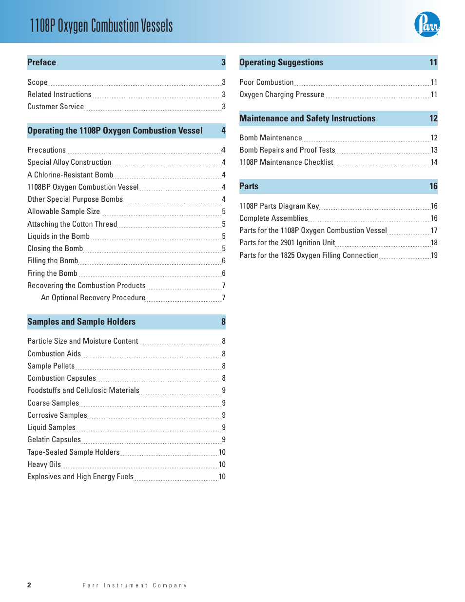 1108p oxygen combustion vessels | Parr Instrument 1108P User Manual | Page 2 / 20