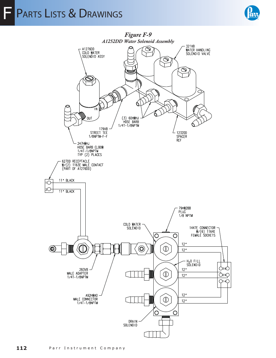 Figure f-9, A1252dd water solenoid assembly — 112 | Parr Instrument 6300 User Manual | Page 112 / 130