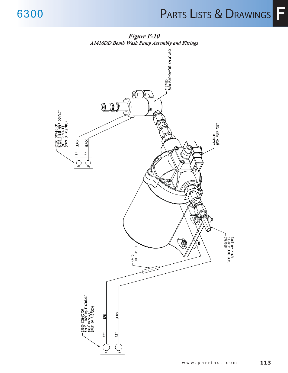 Figure f-10, A1416dd bomb wash pump assembly and fittings — 113 | Parr Instrument 6300 User Manual | Page 113 / 130