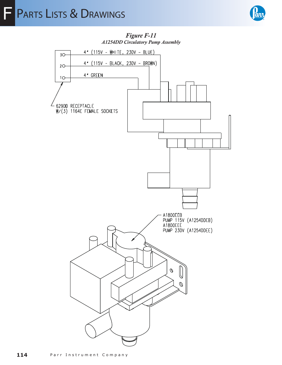 Figure f-11, A1254dd circulatory pump assembly — 114 | Parr Instrument 6300 User Manual | Page 114 / 130