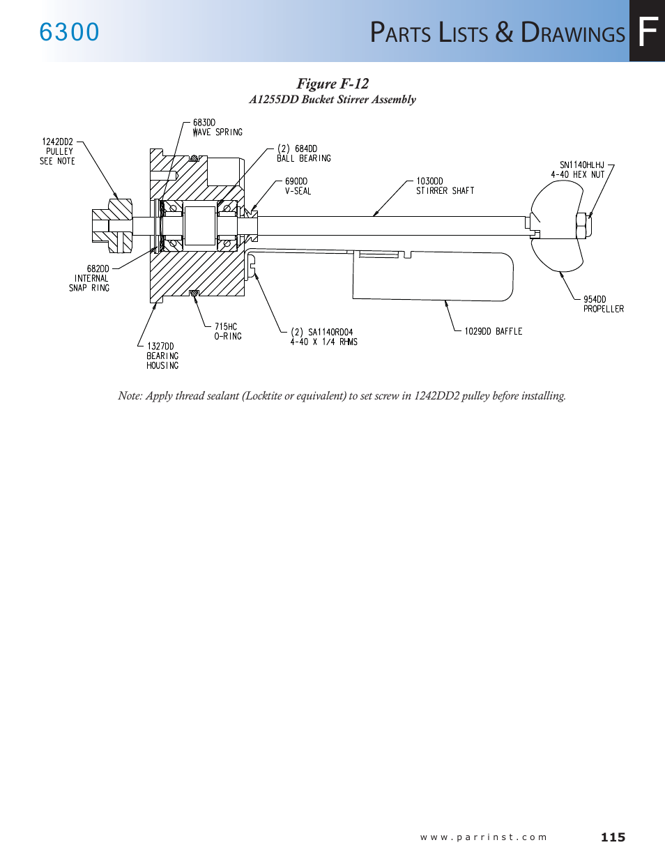 Figure f-12, A1255dd bucket stirrer assembly — 115 | Parr Instrument 6300 User Manual | Page 115 / 130