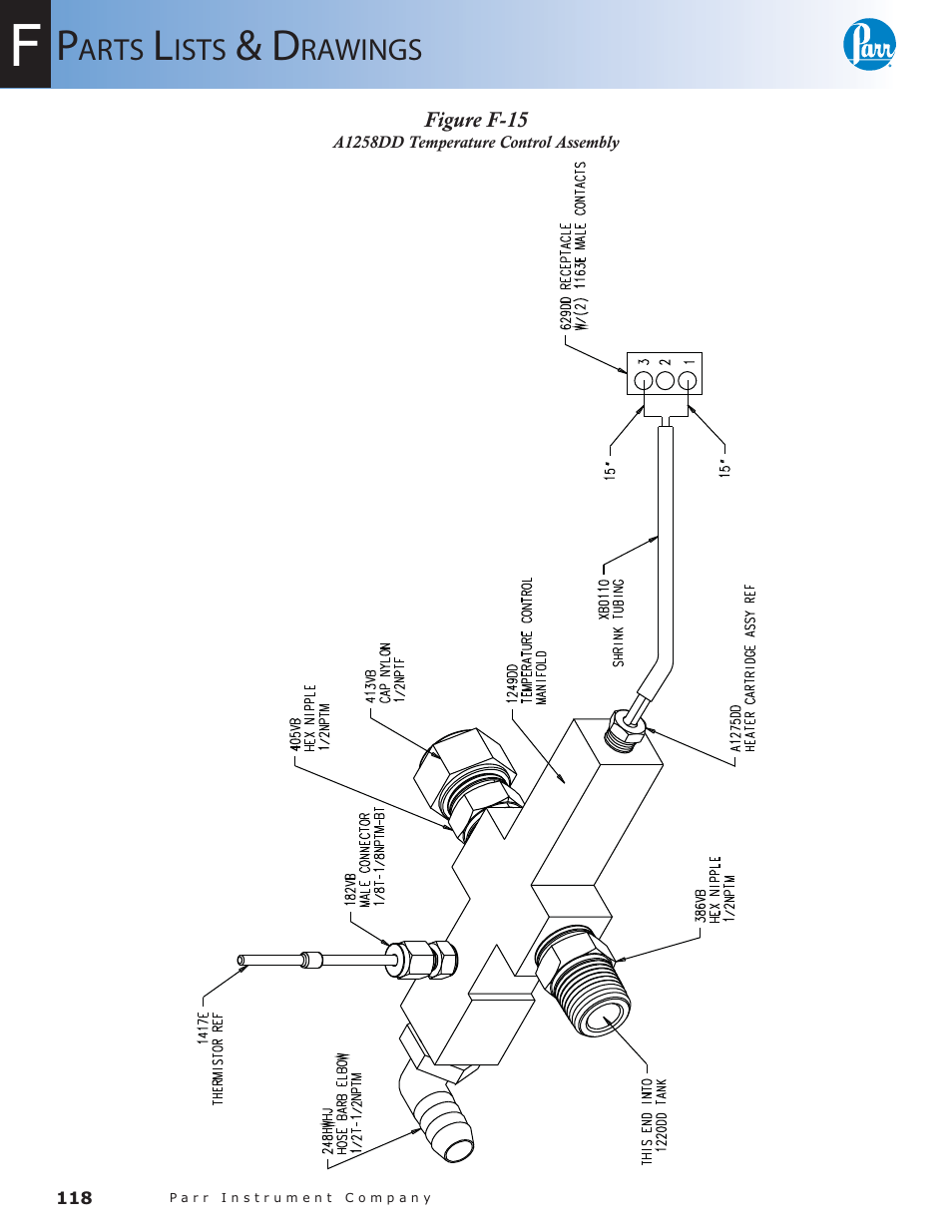 Figure f-15, A1258dd temperature control assembly — 118 | Parr Instrument 6300 User Manual | Page 118 / 130