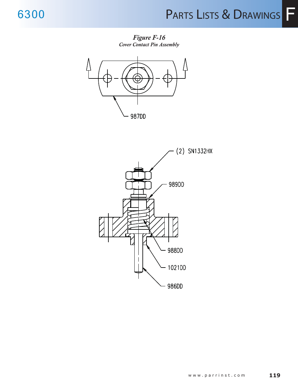 Figure f-16, Cover contact pin assembly — 119 | Parr Instrument 6300 User Manual | Page 119 / 130