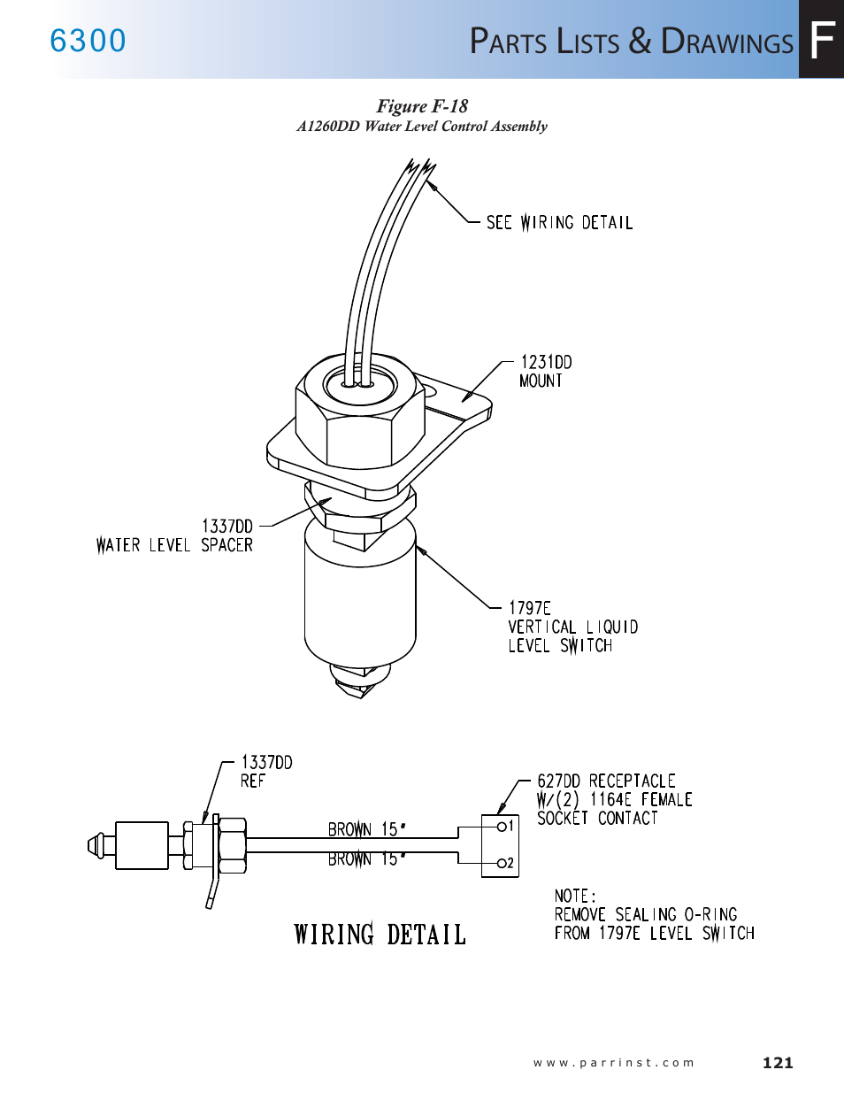Figure f-18, A1260dd water level control assembly — 121 | Parr Instrument 6300 User Manual | Page 121 / 130