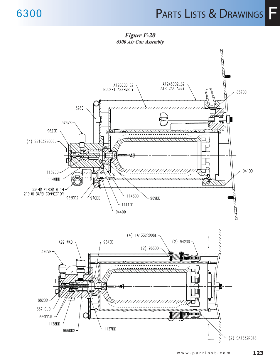 Figure f-20, 6300 air can assembly — 123 | Parr Instrument 6300 User Manual | Page 123 / 130