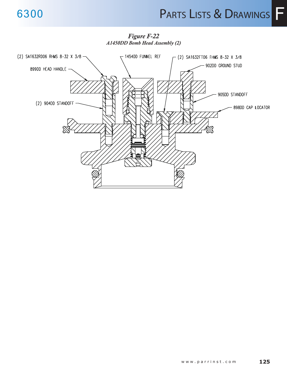 Figure f-22, A1450dd bomb head assembly (2) — 125 | Parr Instrument 6300 User Manual | Page 125 / 130