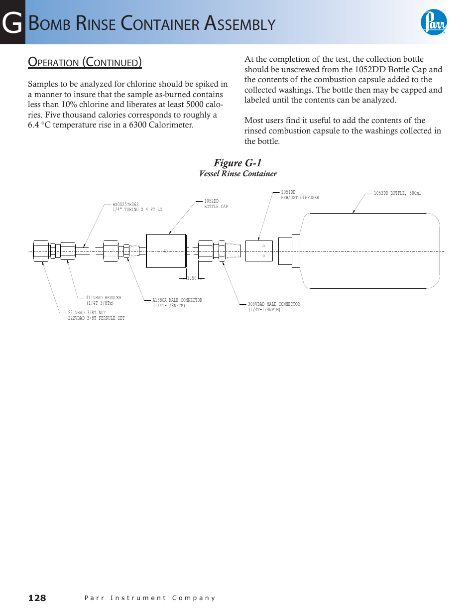 Figure g-1, Vessel rinse container — 128, Inse | Ontainer, Ssembly | Parr Instrument 6300 User Manual | Page 128 / 130