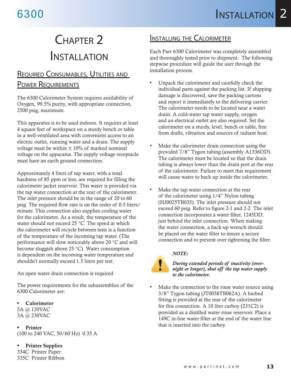 Hapter, Nstallation | Parr Instrument 6300 User Manual | Page 13 / 130