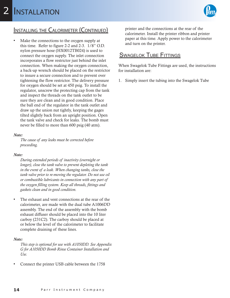 Nstallation | Parr Instrument 6300 User Manual | Page 14 / 130