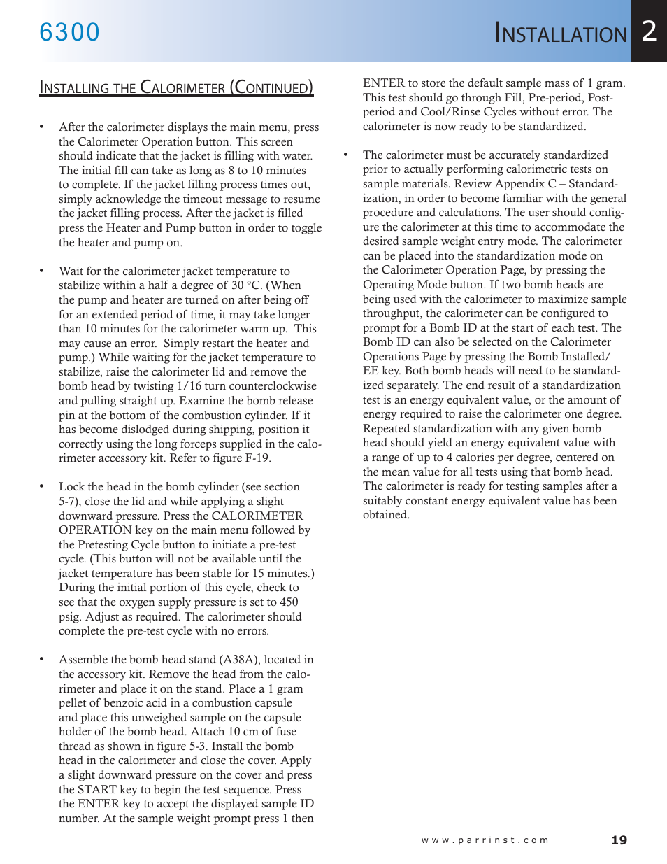 Nstallation | Parr Instrument 6300 User Manual | Page 19 / 130