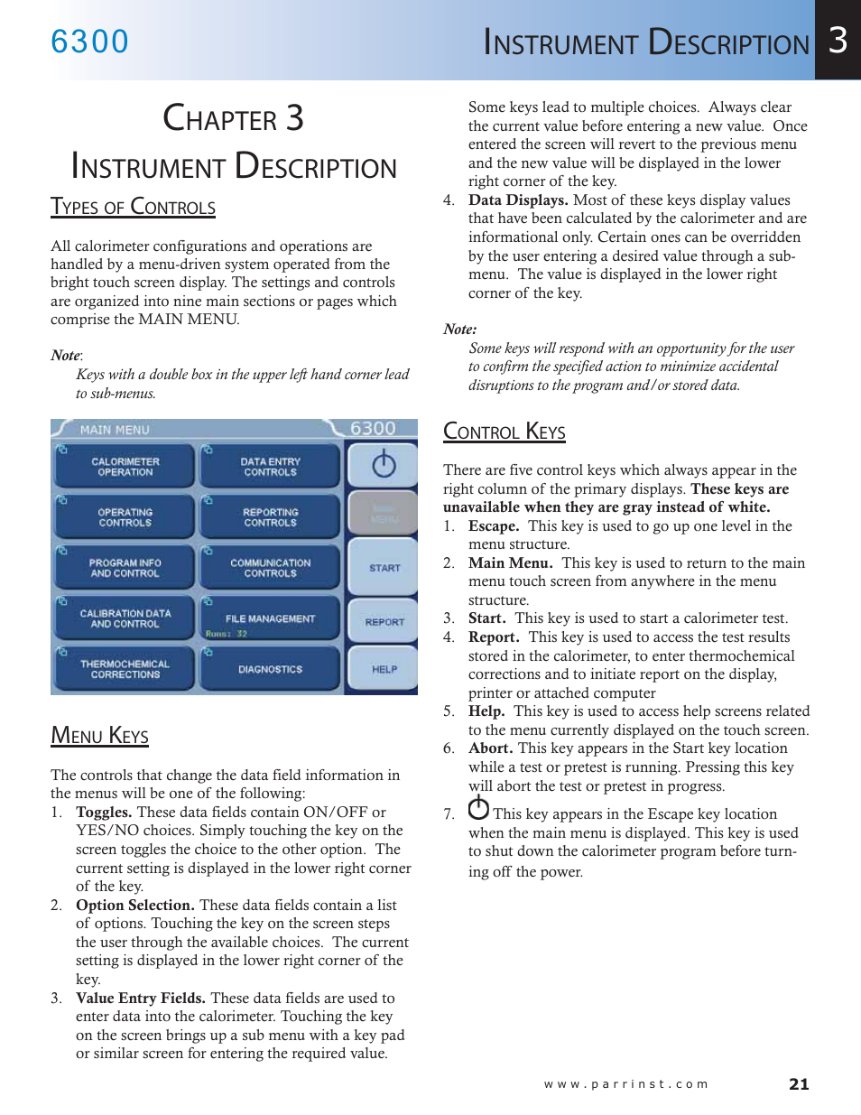 Hapter, Nstrument, Escription | Parr Instrument 6300 User Manual | Page 21 / 130