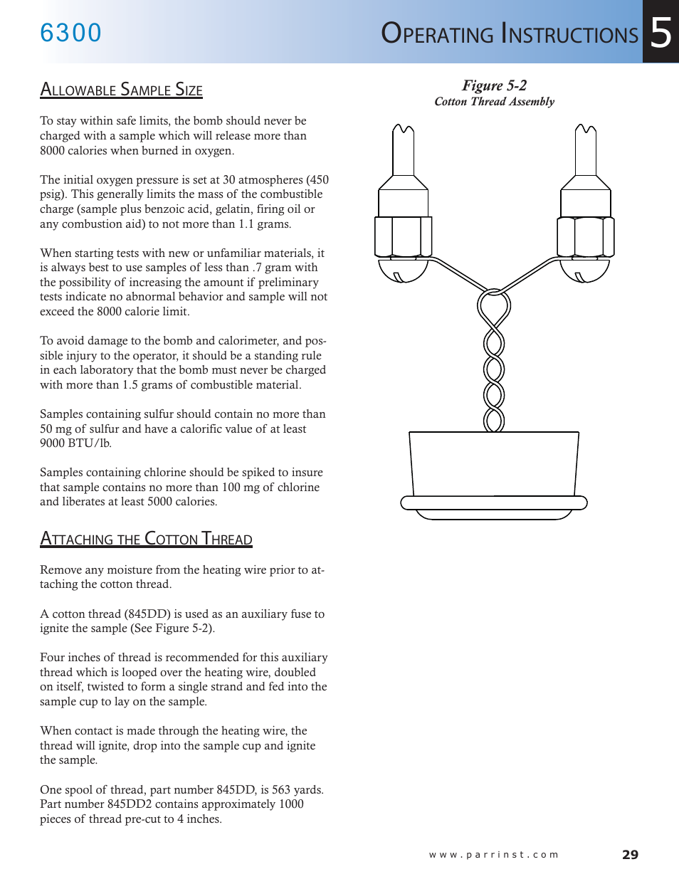 Figure 5-2, Cotton thread assembly — 29, Perating | Nstructions | Parr Instrument 6300 User Manual | Page 29 / 130