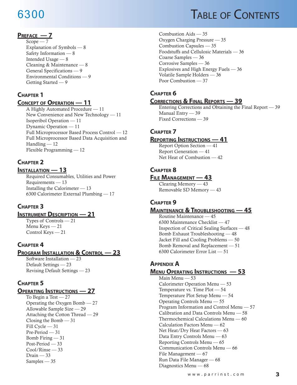 Able, Ontents | Parr Instrument 6300 User Manual | Page 3 / 130