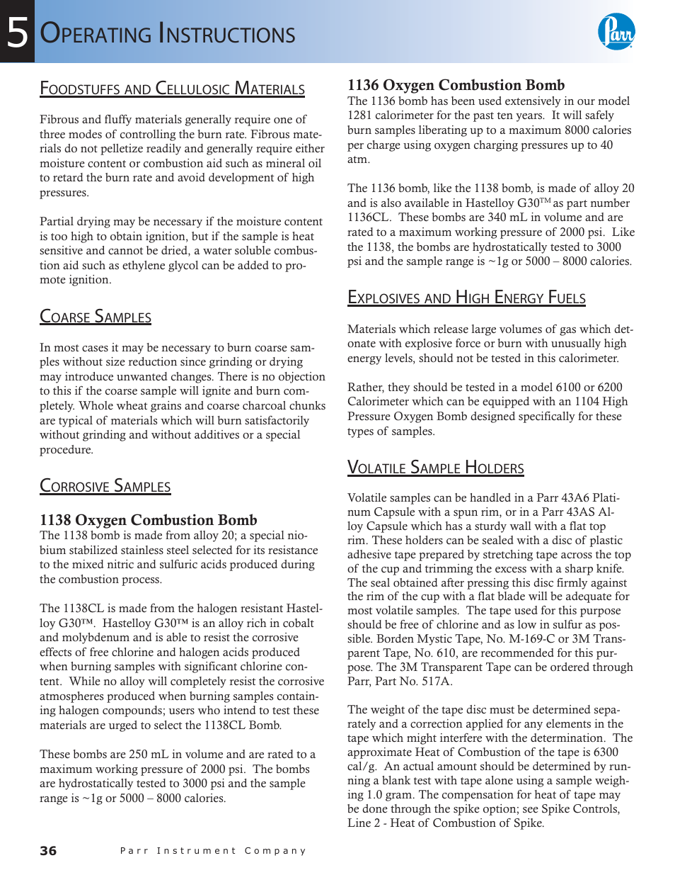 Perating, Nstructions | Parr Instrument 6300 User Manual | Page 36 / 130