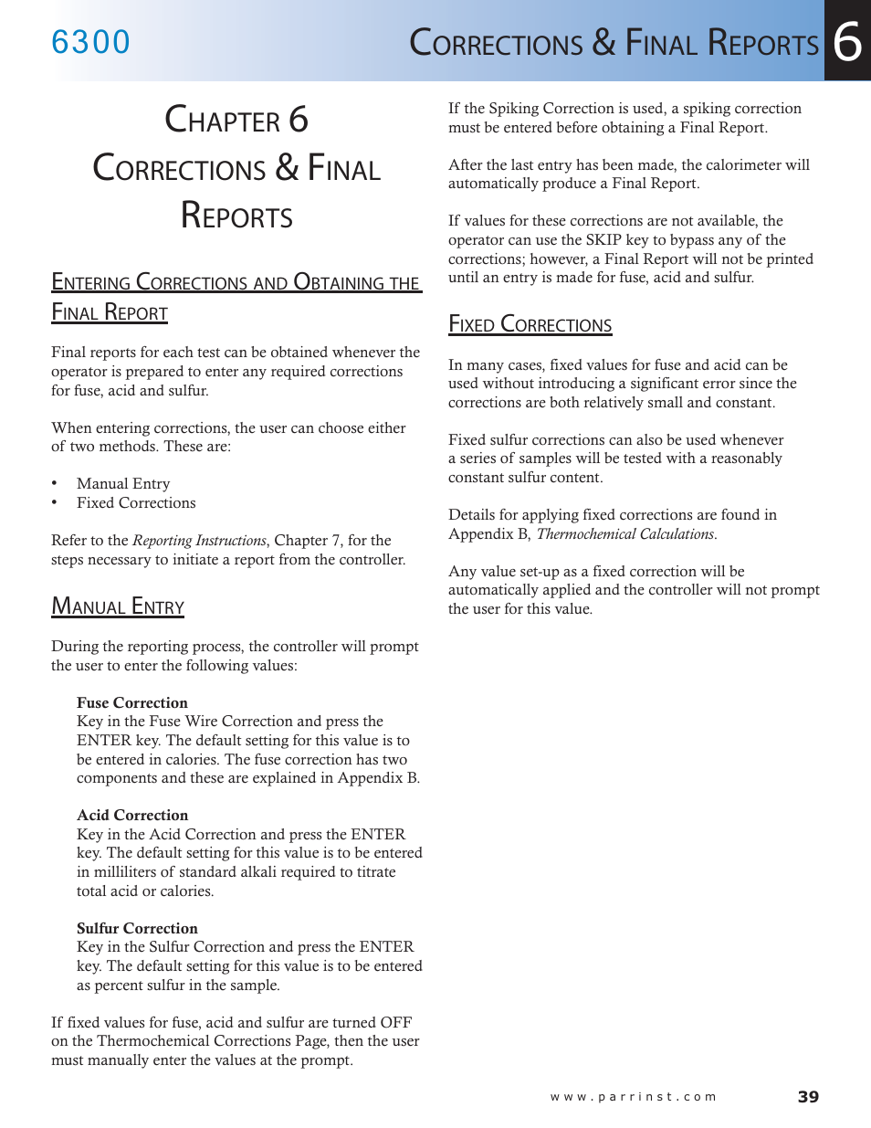 Hapter, Orrections, Inal | Eports | Parr Instrument 6300 User Manual | Page 39 / 130