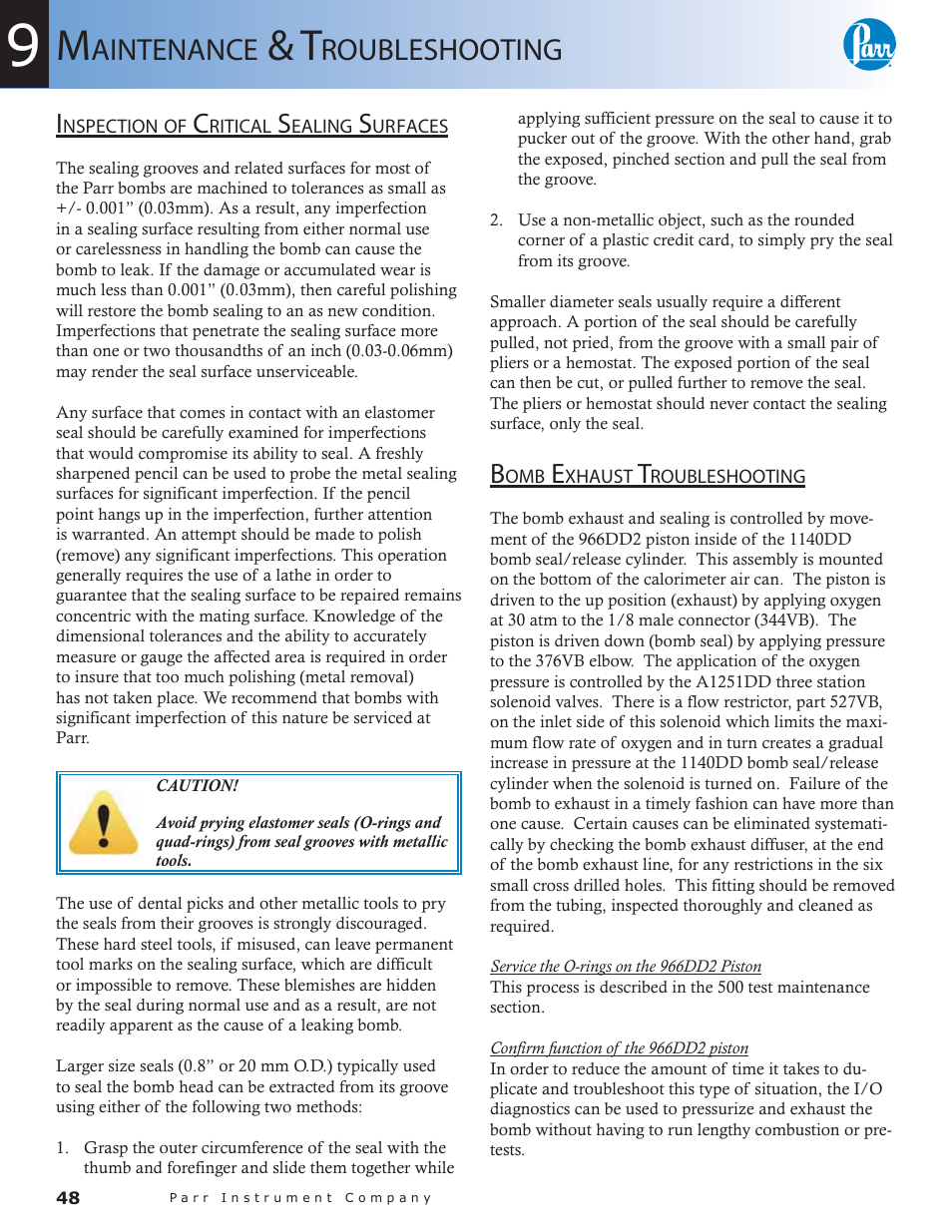 Aintenance, Roubleshooting | Parr Instrument 6300 User Manual | Page 48 / 130