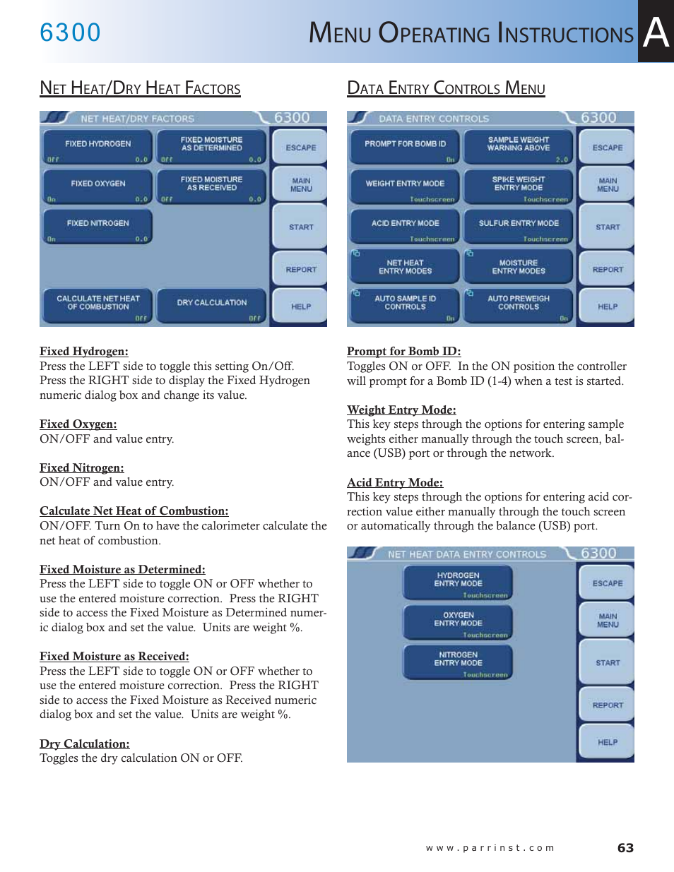 Perating, Nstructions | Parr Instrument 6300 User Manual | Page 63 / 130
