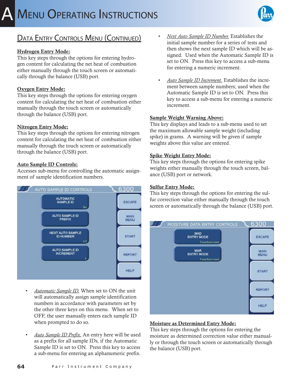 Perating, Nstructions | Parr Instrument 6300 User Manual | Page 64 / 130