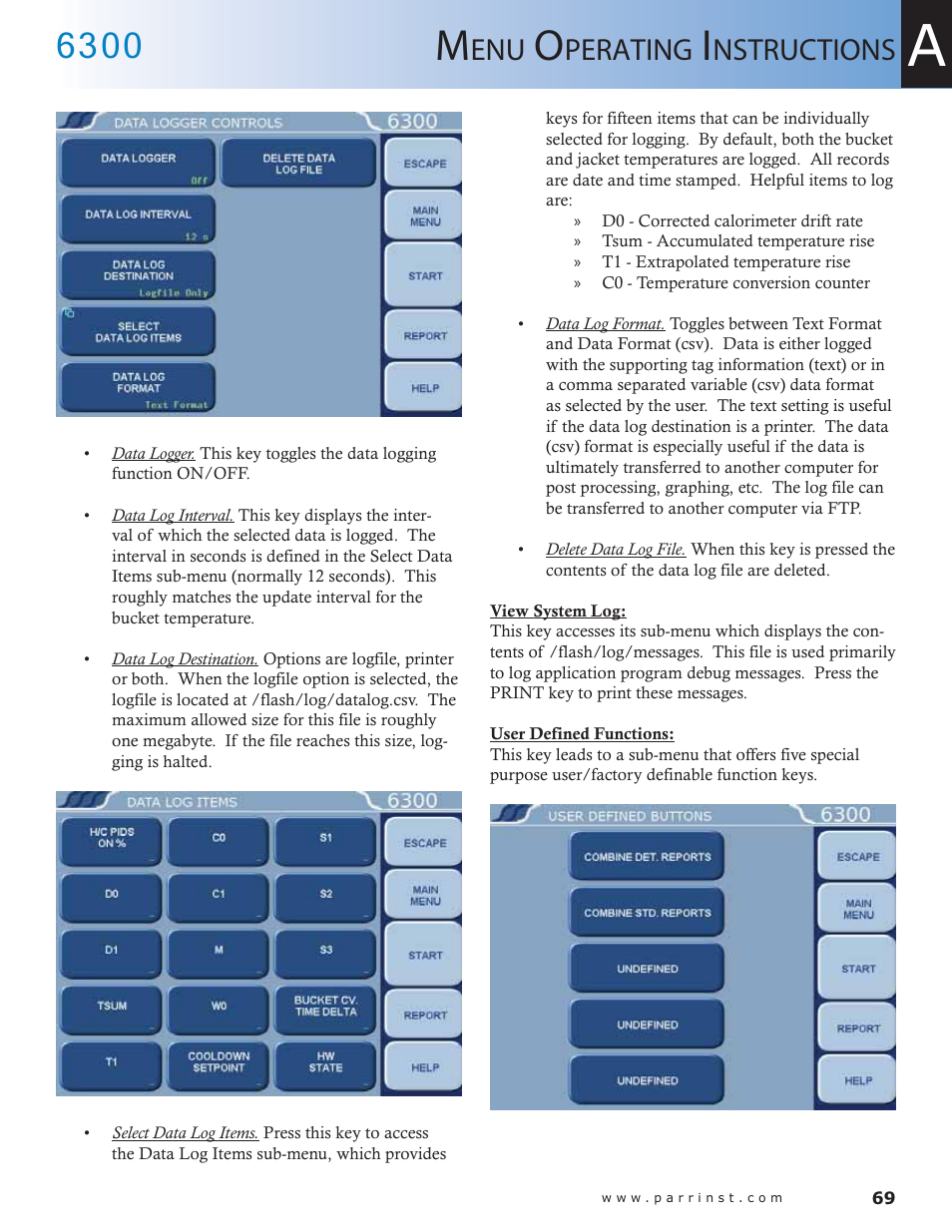 Perating, Nstructions | Parr Instrument 6300 User Manual | Page 69 / 130